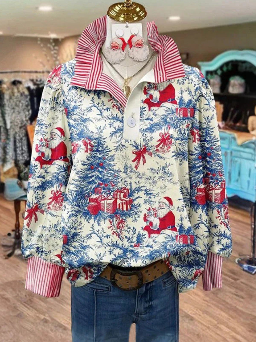 Vintage Christmas Long Sleeve Blouse
