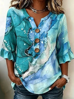 Vintage Gradient V-neck 3/4 Sleeve Blouse