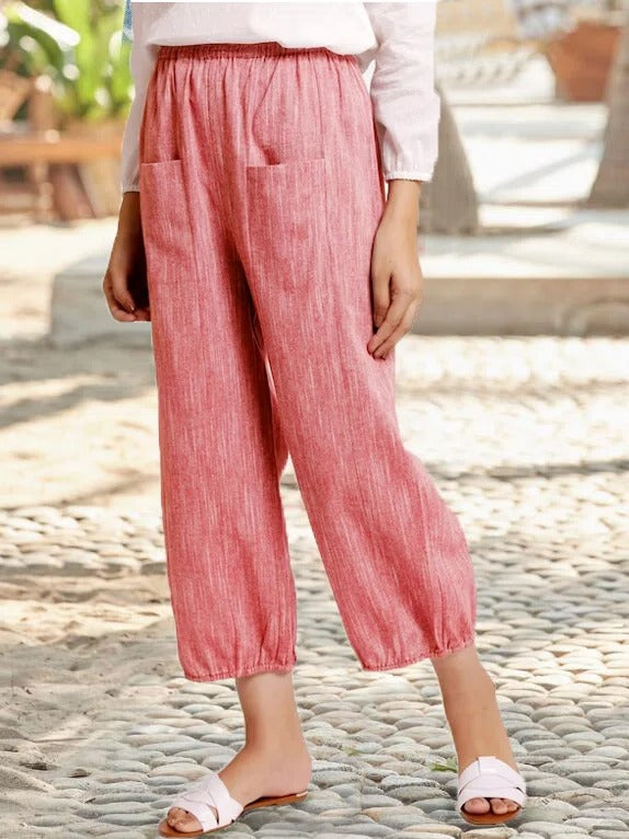 Casual Pink Solid Summer Cropped Pants