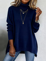 Navy Plain Turtleneck Long Sleeve Knit Sweater