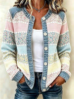 Women Outerwear Casual Printing Floral Long Sleeve Cardigan