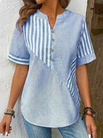 Women's Retro Striped Pattern Art Print Casual Short Sleeve Shirt