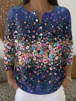 Women's Retro Floral Art Print Buttoned Long Sleeve Cardigan Sweater