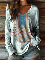 Breezy Blue V-Neck Long Sleeve Top