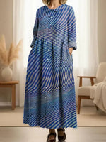 Women's Line Pattern Art Print Casual Long Sleeve Dress