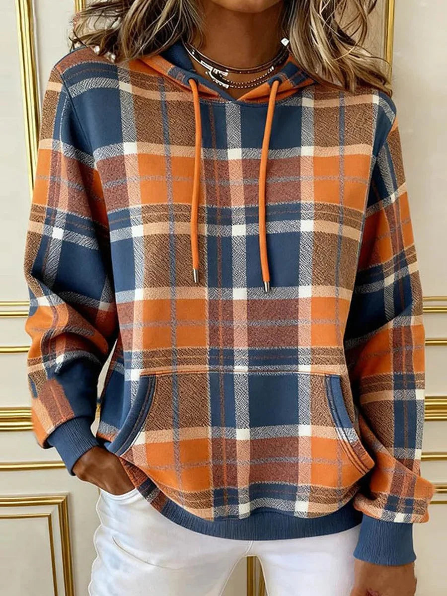 Casual Long Sleeve Plaid Hoodie Sweatshirt