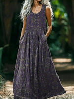 Vintage Floral Print Sleeveless Summer Dress