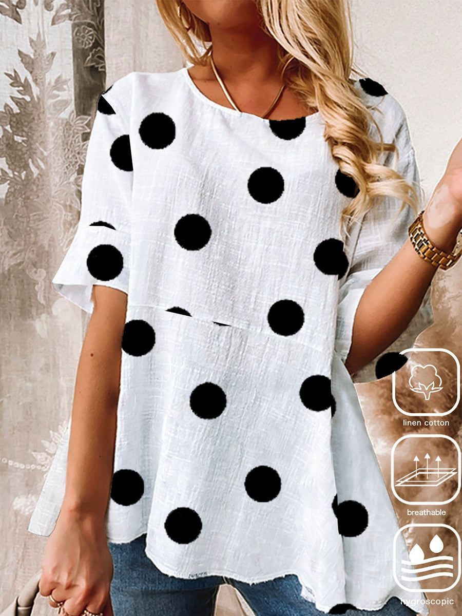 White Loose Casual Polka Dots Shirt