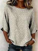 Casual Polka Dot Round Neck 3/4 Sleeve Blouse