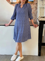 Ditsy Floral A-Line Casual V-neck 3/4 Sleeve Dress