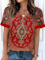 Showy Red V-Neck Short Sleeve Top