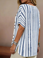 Nautical White Short Sleeve Striped V-Neck Top
