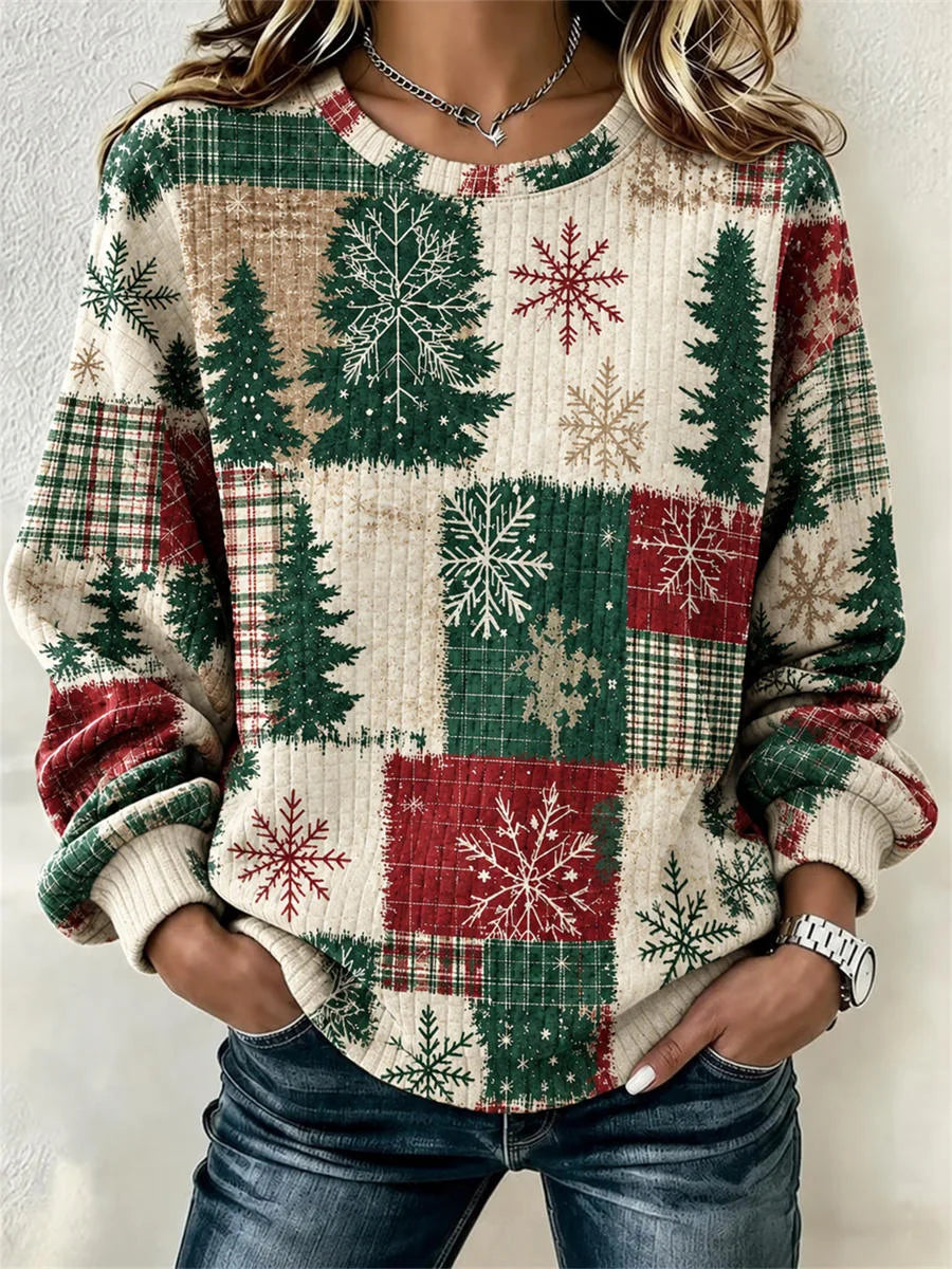 Casual Snowflake Henley Collar Long Sleeve Sweatshirt