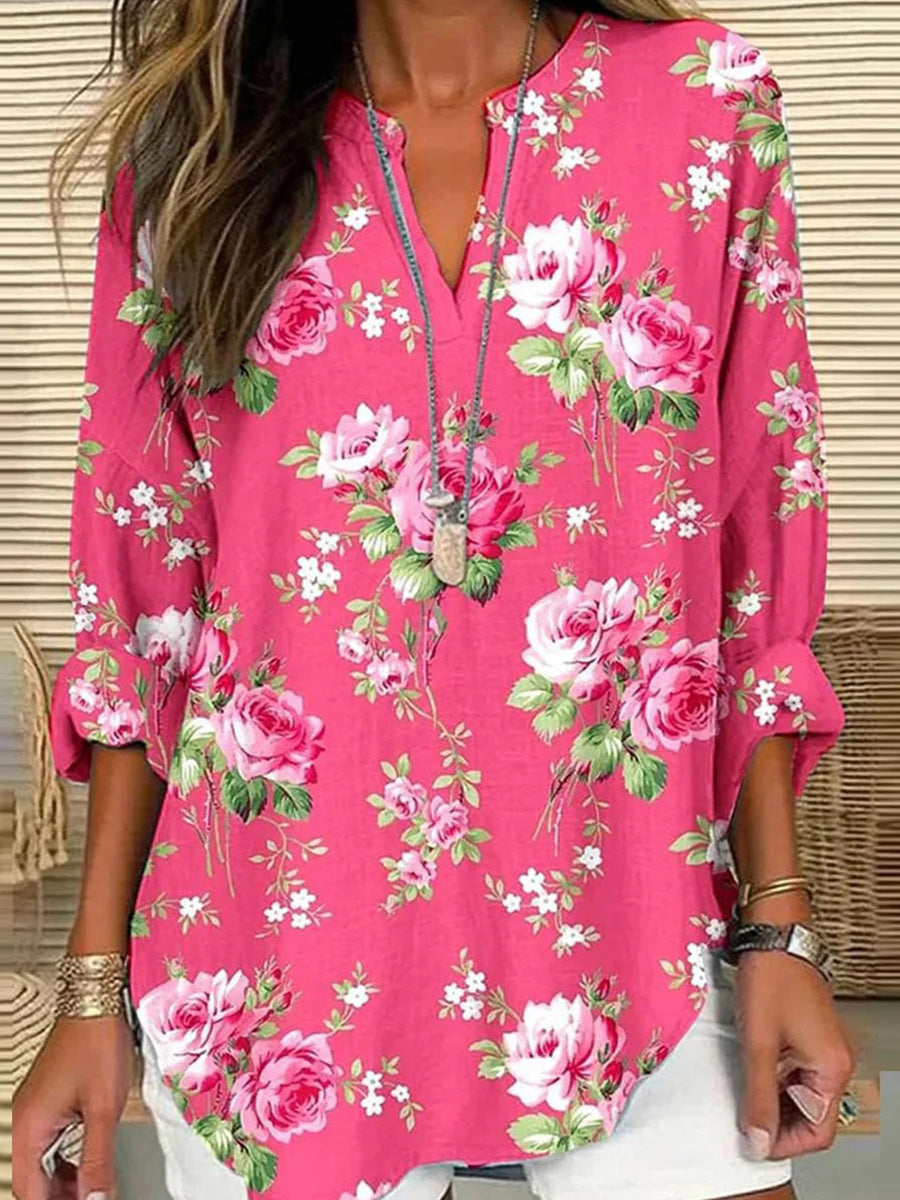 Long Sleeve Floral Print V-neck Top