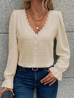Apricot Plain V-neck Long Sleeve Top