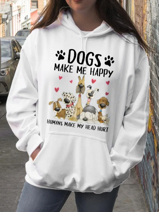 White Casual Animal Printed Daily Long Sleeve Hoodie