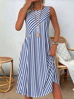 Casual Striped Round Sleeve Sleeveless Summer Dress