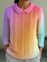 Women's Abstract Gradient Colorful Painting Art Print Casual 3/4 Sleeve Sweater