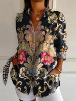 Ethnic Floral Art Printed Casual Long Sleeve Shirt