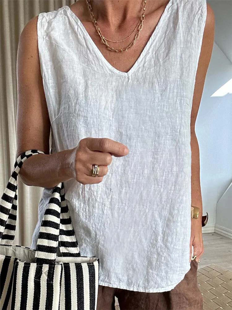 Plain Texture V-Neck Sleeveless Tank Top