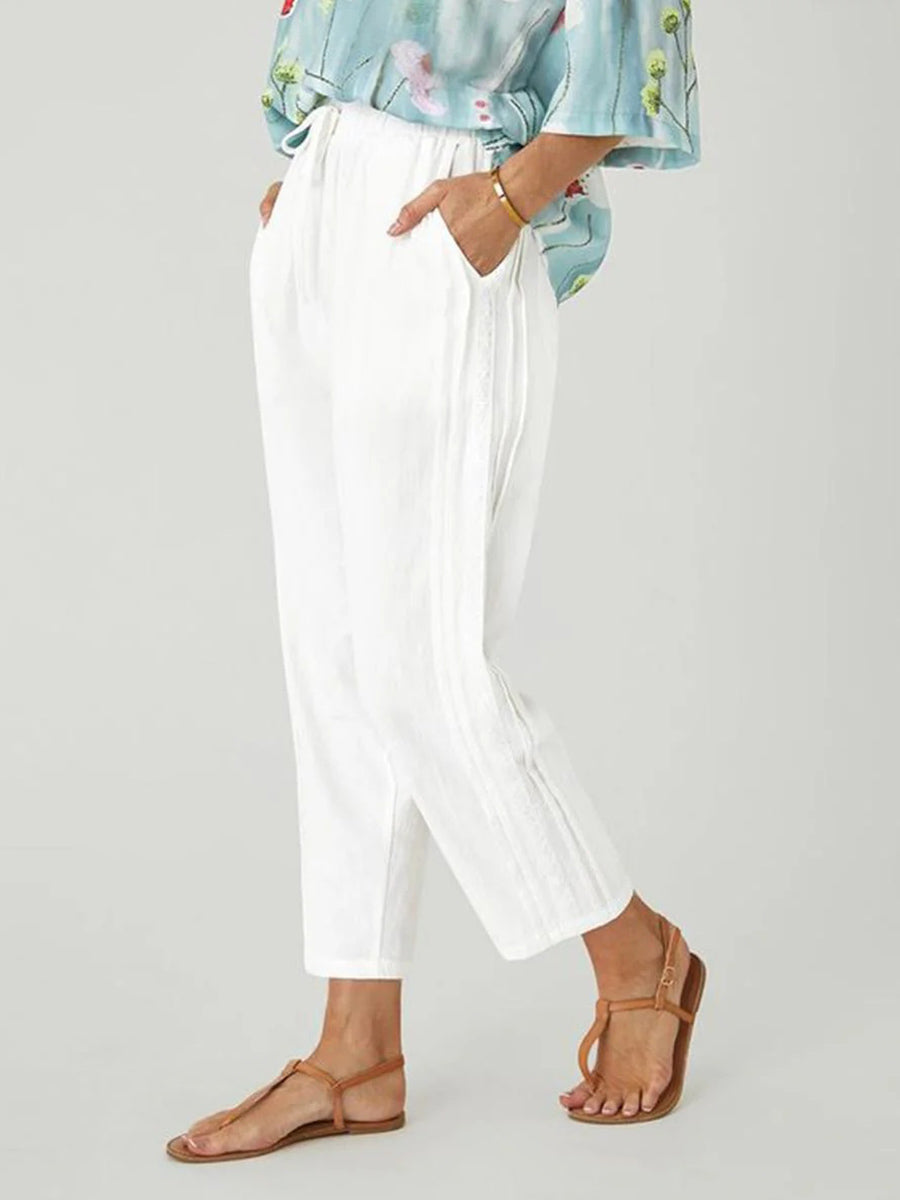 Simple White Plain Side Pocket Pants