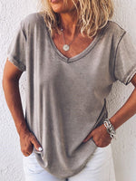 Women's Casual V-Neck Short Sleeve Summer Loose T-Shirt