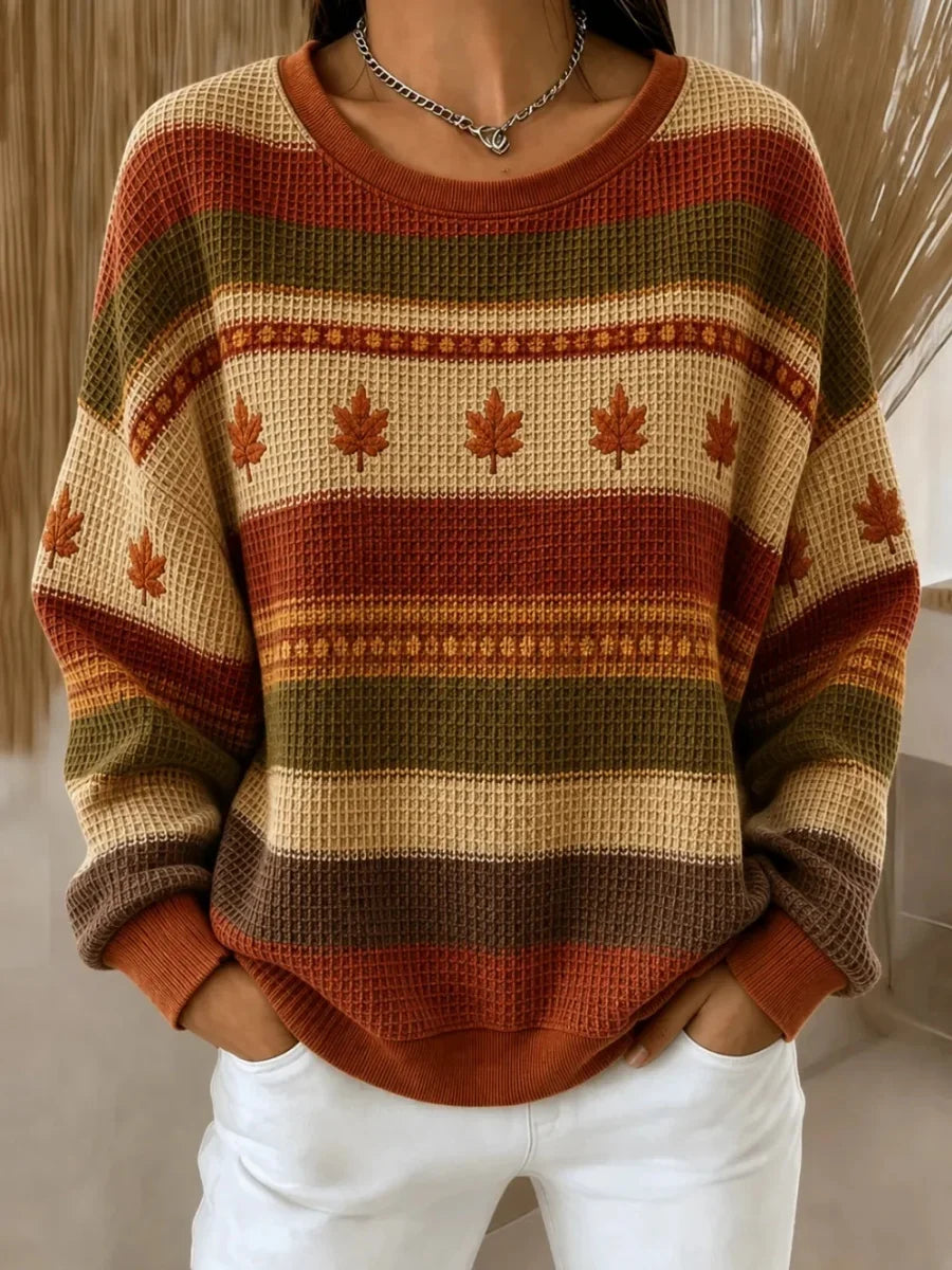 Casual Maple Leaf Crew Neck Long Sleeve Sweatshirt