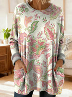 Women's Retro Floral Ethnic Art Print Casual Round Neck Long Sleeve Sweater
