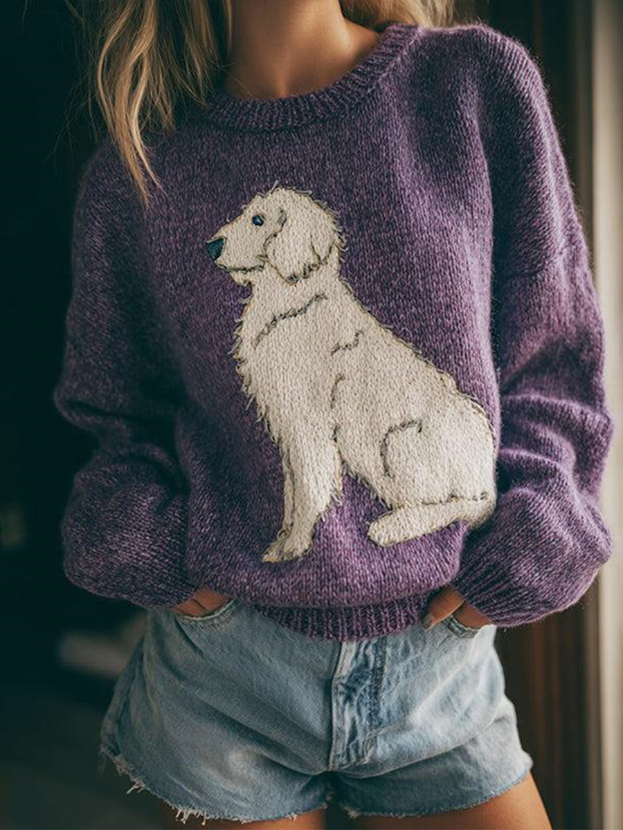Purple Animal Round Neck Sweater