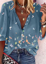 Butterflies Casual V-Neck Half Sleeve Blouse