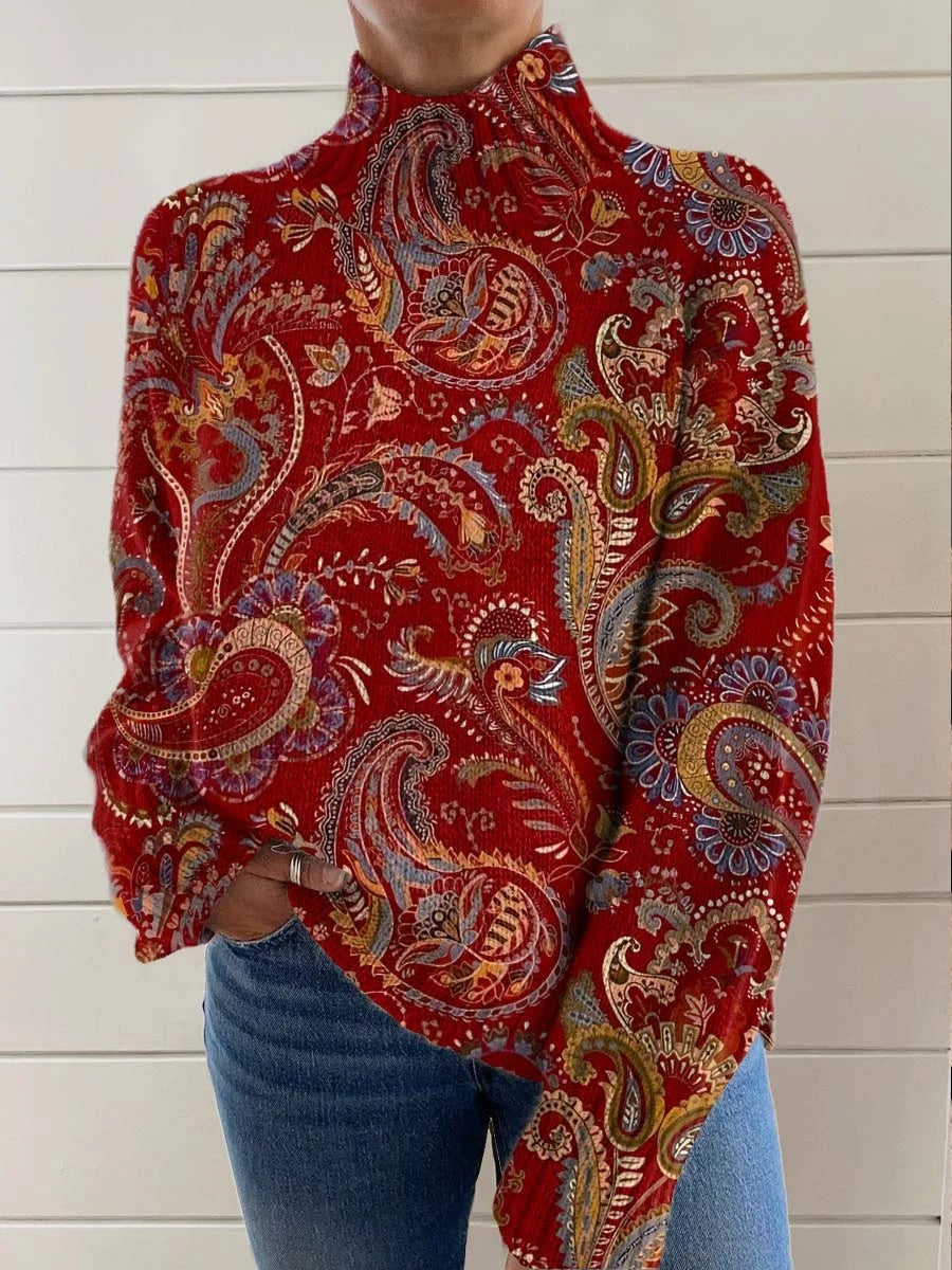 Women's Vintage Ethnic Art Print Long Sleeve Pullover Sweater