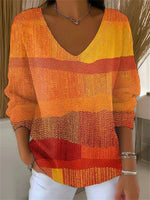 Orange V Neck Long Sleeve Casual Sweater