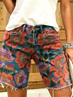 Women's Retro Print Denim Shorts