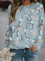 BlueCasual Graphic Tops Round Neck Floral Printed Long Sleeve Sweatshirt