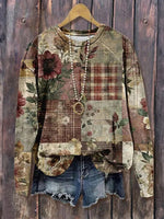 Vintage Floral Print Round Neck Long Sleeve Sweatshirt