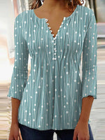 Casual V-neck 3/4 Sleeves Polka Dots Stripes Top