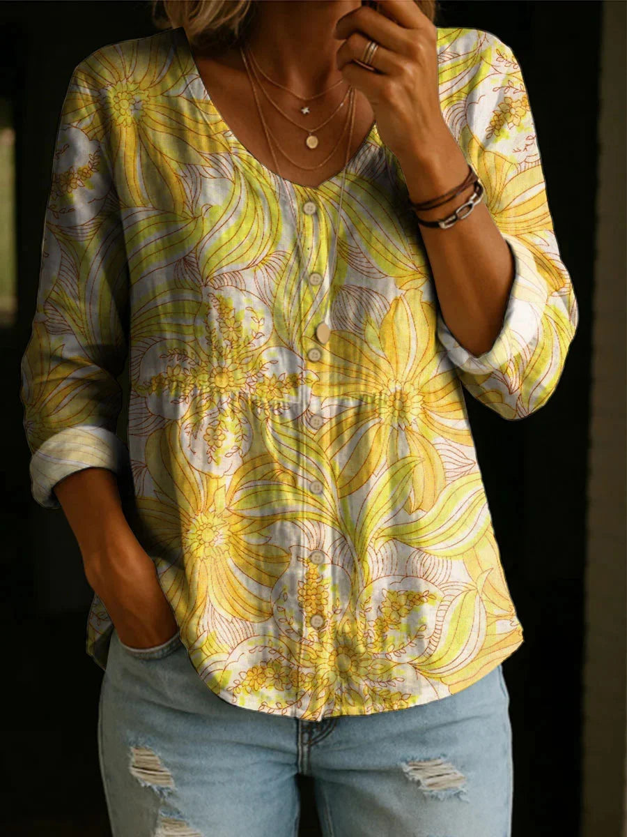 Women's Floral Pattern Art Print Casual Long Sleeve Shirt