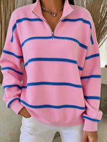 Casual Striped Half Open Collar Long Sleeve Sweatshirt