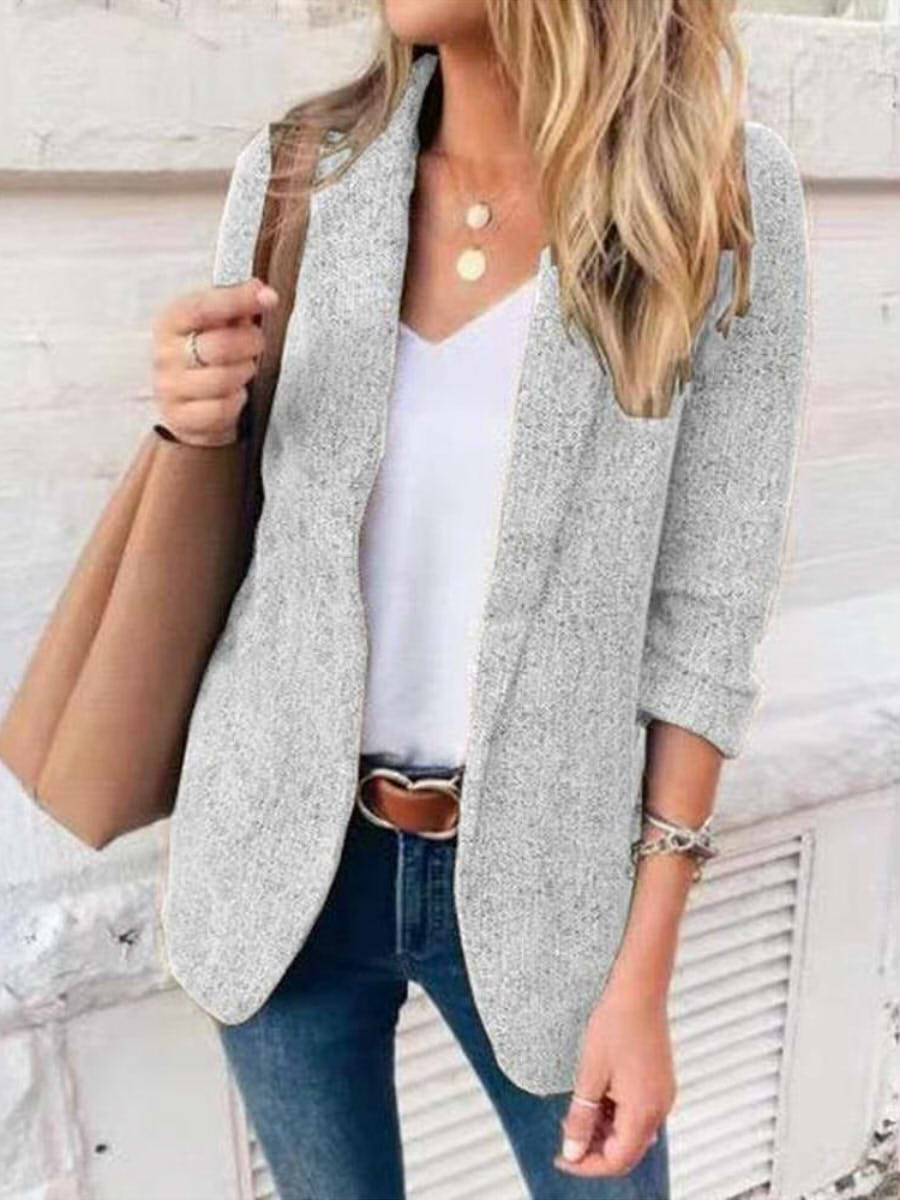 Unique Gray Plain Long Sleeve Blazer Jacket