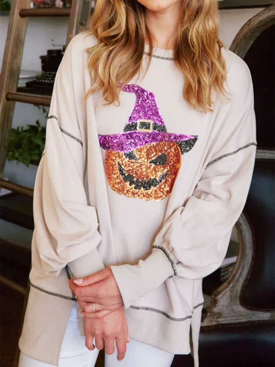 Women's Halloween Sequin Ghost Top