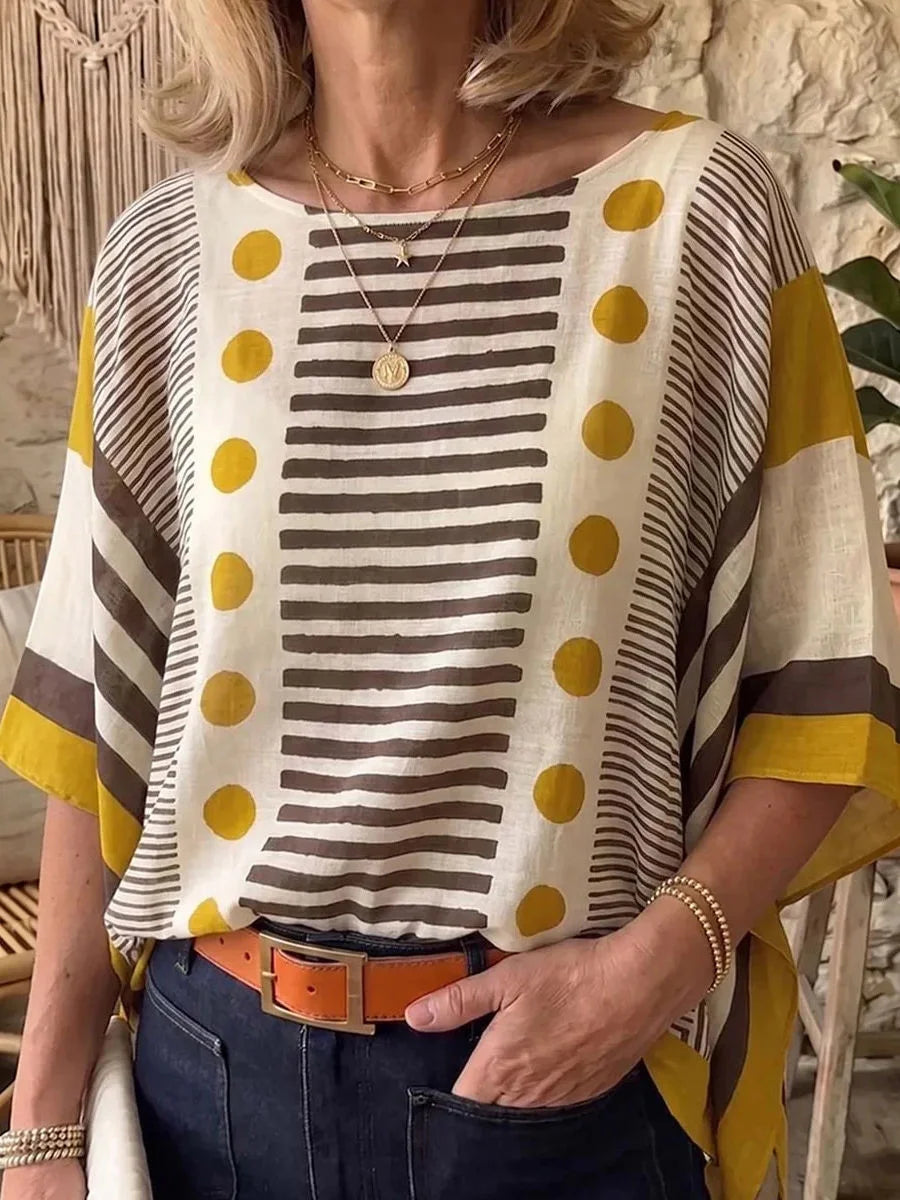 Abstract Dot Stripe Print Loose Blouse