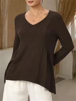 Women's Solid Color V-neck Long Sleeve Blouse