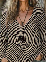 Retro V-neck Long Sleeve Khaki Top
