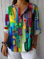 Women's Colorful Geometric Print Long Sleeve Casual Blouse