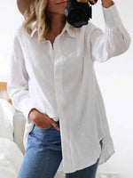 White Casual Collar Plain Daily Blouse