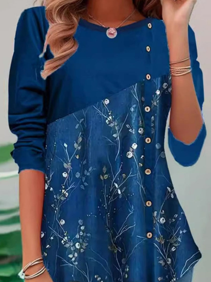 Women's Crew Neck Long Sleeve Floral Lace Regular Fit Blouse