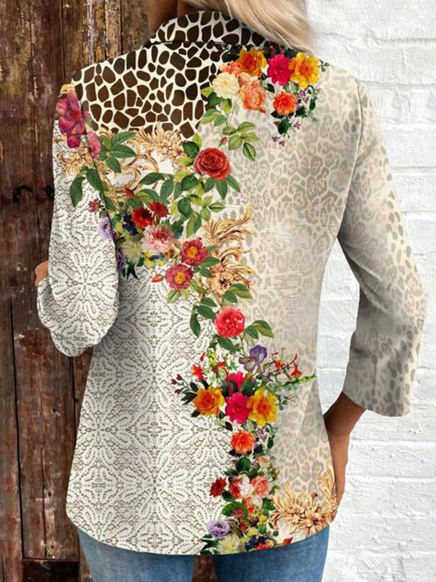 Casual Floral Print Long Sleeve Buttoned Blouse
