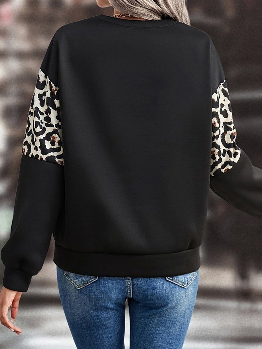 Casual Crew Neck Leopard Print Sweatshirt