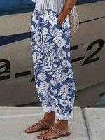 Blue Floral Print Side Pocket Pants