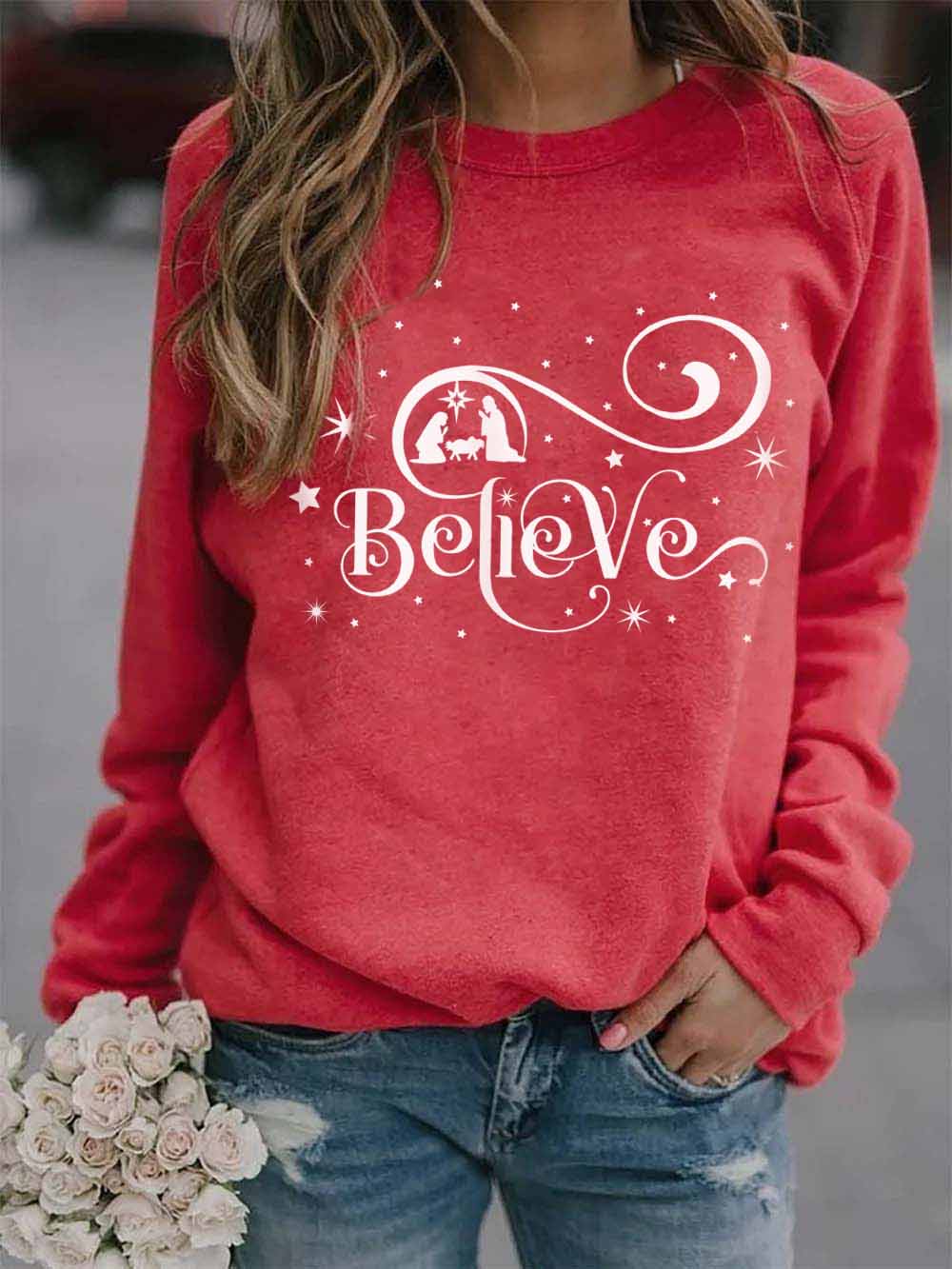 Women's Christmas Believe Print Sweatshirt